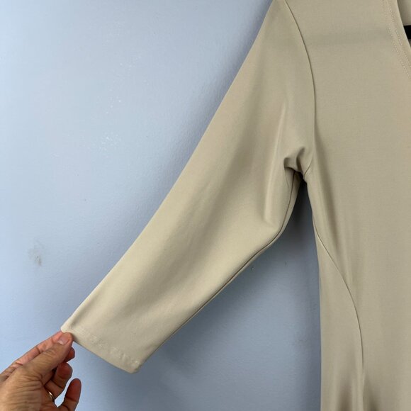 Sympli Canada Tan Tunic Top Dress Size 8 Shark Bite Asymmetric Hem 3/4 Sleeve - Picture 3 of 6